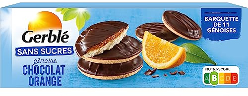 GERBLÉ – Génoise Chocolat Orange – Sans Sucres – Cacao Durable – Sans Huile de Palme – Nutri-Score B – 11 Génoises – 140 g