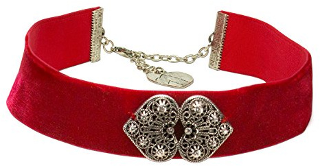 Alpenflüstern Trachten-Samt-Kropfband Ornament-Herzen - nostalgische Trachtenkette enganliegend, Kropfkette elastisch, Damen-Trachtenschmuck, Samtkropfband in traditionellen Farben DHK206