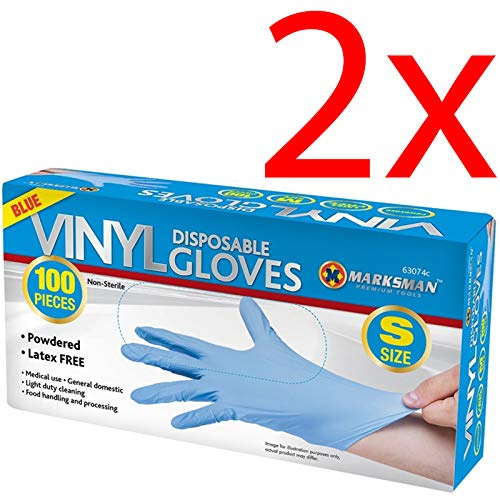 BARGAINS-GALORE 200pc Small Disposable Vinyl Gloves - Blue Powdered Food Latex Free Work Hygiene | Medical, Food, Multi Use | Protection Safety