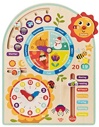 Tooky Toy Kalenderuhr Jahresuhr - Kinder Lernuhr - Holz Spielzeug Lern-Spielzeug - Uhr - Jahreszeiten - Wetter aus Holz