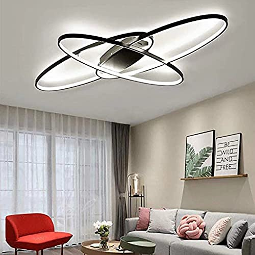 MQW Lustre LED, Luminaire Plafonnier Salon 3000K-6000K, Lampe de Plafond LED Moderne Dimmable avec la télécommande, Applicable à Salon, Cuisine, Chambre (Noir,130cm)