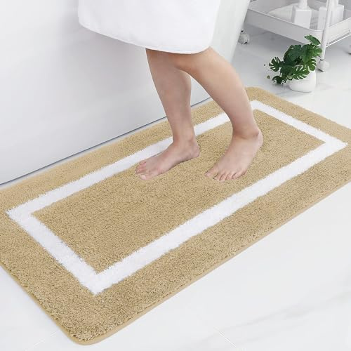 Homaxy Mikrofaser Badezimmerteppich Badematte rutschfest – 60x120 cm, Beige | modernes design, weich & flauschig, wasserabsorbierende, rutschfeste rückseite, maschinenwaschbar, weit verbreitet, langlebig