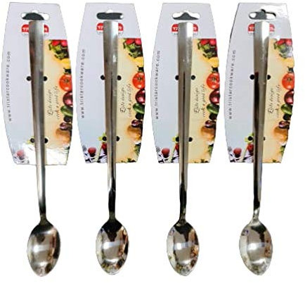 SDMAX Long Latte Spoons, Stainless Steel - for Lattes, Ice Creams, Milkshake Extra Long, Ideal for Sundae, Ice Cream, Dessert, Iced Coffee and Tea Set of 4
