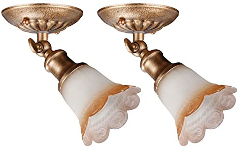Siet Faretto Antico Montato su Superficie, Paralume in Vetro Fiore, Mini Lampada da soffitto per Fattoria, faretti orientabili a Parete rustici con Accento, faretti Regolabili E14