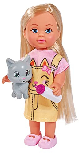 Simba 105733591 - Evi Love Kitty, 2-Fach Sortiert, es Wird nur EIN Artikel geliefert, Puppe im süßen Katzenkleid mit Babykatze und Trinkflasche, 12cm Spielpuppe, ab 3 Jahren