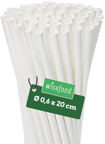 wisefood papperssugrör, 3 600 st. Vita sugrör av papper, Ø 6 mm x 20 cm, fria från PLA/PE, biologiskt nedbrytbara engångssugrör av robust papper