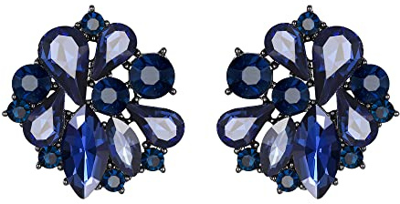EVER FAITH Blume Ohrstecker für Damen Mädchen Klar Strass Kristall Blumen Ohrringe Navy Blau
