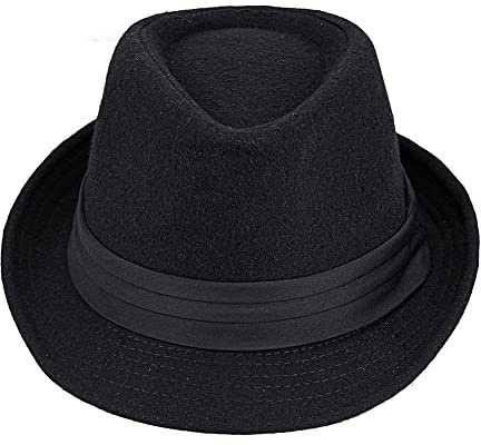 JowTreex Sombrero de fieltro para niños, sombrero de gángster de Panamá, Derby, Manhattan, sombrero cubano de jazz, Correa negra de tres pliegues, 54