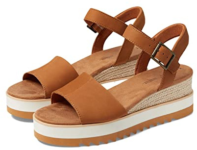 TOMS Womens Diana Wedge Sandal, Tan Leather, 7.5 US