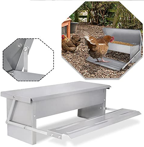 ACXIN Automatische Hähnchen Feeder für 5 kg Hühnerfutterautomat Futter Futterautomat Hühner Geflügelfuttertrog mit Selbstöffnend Pedal und Wasserfest Deckel Rattensicher