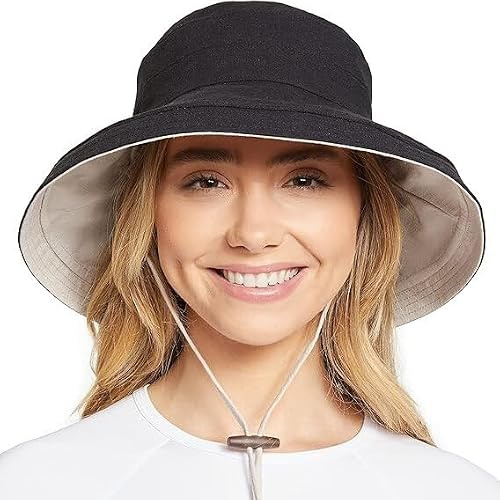 Solbari Women's Holiday Sun Hat UPF 50+, Small-Medium, Black/Beige