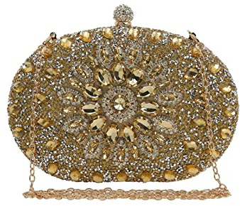 CORIOS Abendtasche Damen Shiny Strass Handtasche Diamant Clutch Bag Klein Tasche Elegante Umhängetasche Kette Schultertasche für Hochzeit Abschlussball Bankett-Party Gold