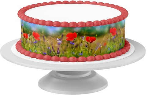 Tortenband Blumenwiese 3 essbar - 4 Stück á 24cm x 5cm passend für Torten bis 30 cm zum mitessen - kreative Dekoration für Torten