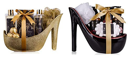 accentra Luxury Badeset Geschenkset in wunderschönem goldenem Glitzer Pumps & Velvet Luxury Badeset, Geschenkset in wunderschönem Keramik-Pump schwarz-rot