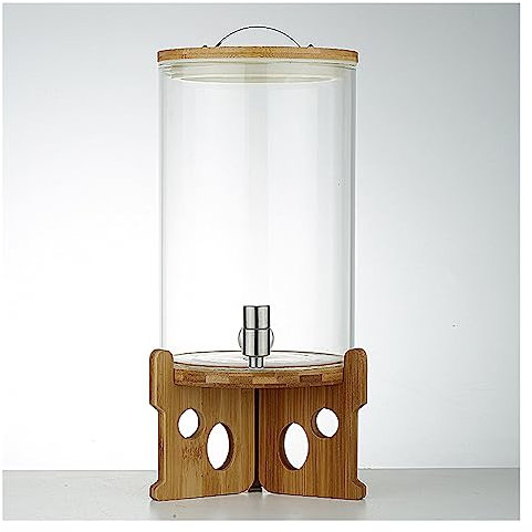 WYJRO Dispensador De Bebidas De Cristal,Dispensador De Bebidas De Vidrio,Botella con Acero Inoxidable Grifo Y Bambú Tapa De Madera para Bebida Caliente O Fría - Garrafa De Agua,B(8L)