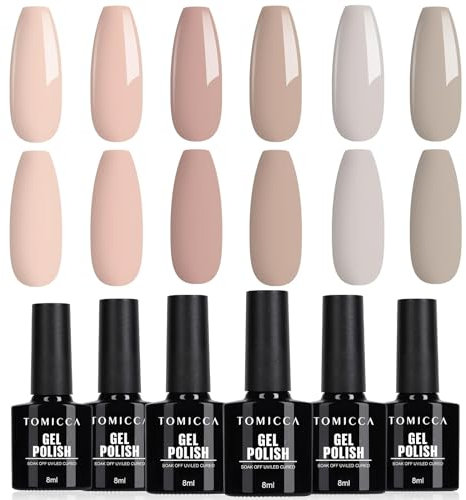 TOMICCA 6 Farben UV Nagellack Nude Set Herbst Natürliche Farbe Gel Nagellack Soak Off Geschenk Nicht Giftig und Langlebig für Starter Nail Art Salon DIY Home, 8ml
