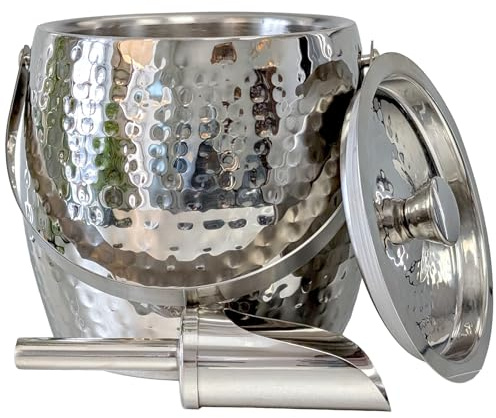BREKX 3-QT Insulated Ice Buckets for Parties with Lid and Scoop - Iceberg Anchored Wine Chiller Champagne Bucket for Cocktail Bar, Metal Bucket with Lid, Non-Sweat