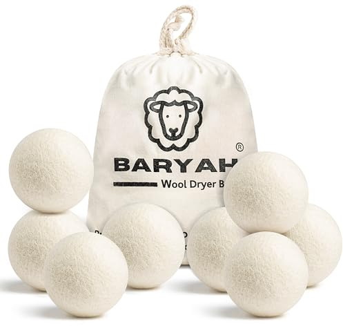 Baryah Tumble Dryer Balls XL - 8 Pcs 100% Organic New Zealand Wool Dryer Balls Reusable Eco Laundry Balls for the UK Reduces Drying Time Wrinkles, and Static A Natural Alternative to Fabric Softener