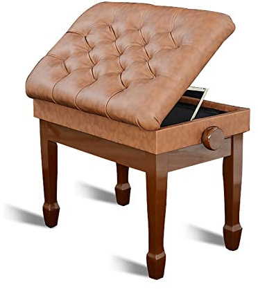 Klavierbank, verstellbar, Walnussbraun, mit Musikaufbewahrung, modern, gepolsterter Sitz, ideal für Zuhause und den professionellen Gebrauch