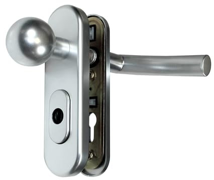 FSB Wohnungs Eingangstür Zimmertür Schutzbeschlag mit Ziehschutz ES1, mit einseitigen Rundknauf, abgerundetes Schild, Aluminium F1 mit 14mm Stahlplatte