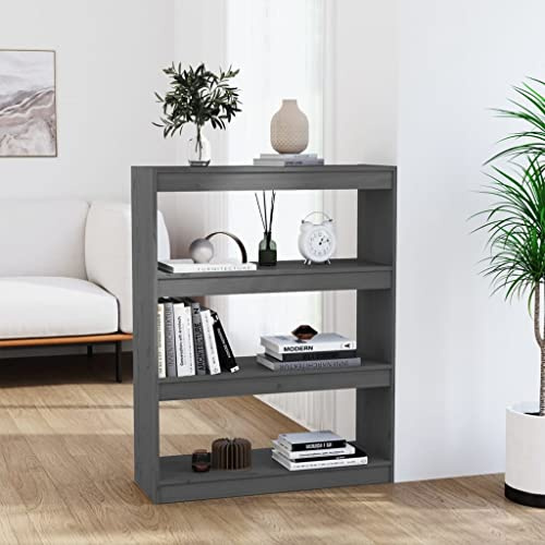 CKioict Eckvitrine Modernes Standregal Wohnzimmermöbel Bücherregal Raumteiler Grau 80x30x103,5 cm Massivholz Kieferfür Wohnzimmer, Schlafzimmer, Büro