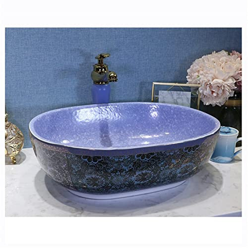 WASHLA Countertop Basin Sink, Sink Basin Countertop Installation,Colored Ceramics Art,Bathroom Wash Basin Sink Large Capacity Rectangle 48 * 39 * 15CM/14352, White