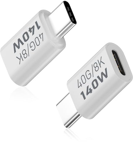 Duttek 40Gbps USB C Adapter, 140W USB C Stecker auf Buchse Adapter, 8K@60Hz für Thunderbolt 4/3, MacBook, Laptop, iPhone 15, Tablet, Handys und mehr Typ C Geräte (2 Stück)