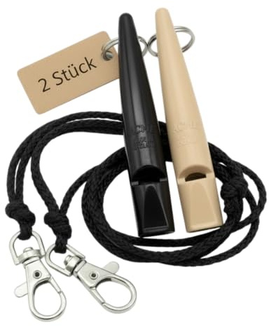 ACME Hundepfeife No. 211,5 mit Pfeifenband | Im Doppelpack | 2 Pfeifen inklusive 2 Bänder | Ideal für den Rückruf - Laut und weitreichend (Black + Beige)