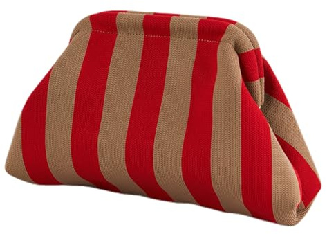 CXINLky Sommer Strand Clutch Damen, Gestrickt Gestreift Kontrastfarbe Handtaschen Klein Clutch Gewebte Tasche für Sommerstrände, Shopping, Reisen