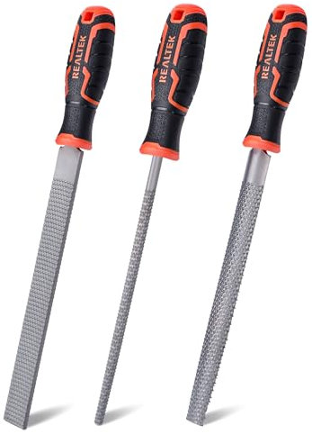 REALTEK Holzraspel Set 3tlg. inkl. Flachfeile Halbrundfeile Rundfeile, Klinge 200mm lang, Holzfeilen Feilen Set für Holzbearbeitung, Heimwerken, Handwerk