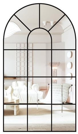 CASSILANDO Gewölbte Fenster Wandspiegel, 80x50cm, dekorativer Spiegel, Eitelkeitsspiegel für Badezimmer, Schlafzimmer, Wohnzimmer, Fensterscheibe Spiegel, Bauernhaus Spiegel für Wand Dekor, Schwarz