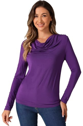 Allegra K Blouse Décontractée pour Femme Haut à Manches Longues Chemisier Col Bénitier Mauve XL