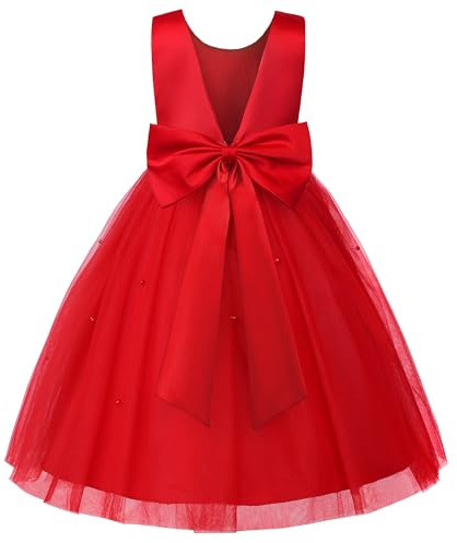JerrisApparel Klänning blomsterflickor, bröllop, satinklänningar, prinsessa, födelsedagsfest, bal, balklänning, Röd, 7-8 år