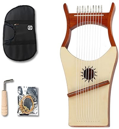 BAMFY Harfe 10, 16 Saiten Profi Instrument Tragbar Manuell Lyre Holz Laugenharfe Mit Stimmschlüssel Und Tasche Für Anfänger(10-string-E)