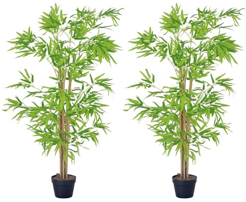 Outsunny Lot de 2 bambous artificiels Hauteur 1,5 m 644 Feuilles denses réalistes Pot Inclus Noir avec Lichen Vert