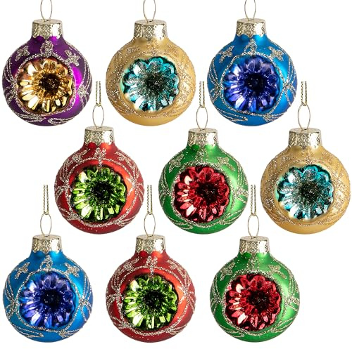 9 Pcs Christmas Glass Reflector Ball Ornament, 1.6'' Hanging Decoration