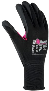 U-Power Love Gants De Travail Anti-sécurité Suporto Nylon Spandex Élastique Split Nitrile Mousse Renforcement Entre Police Indice Tactile Protection Risques Mécaniques Thermiques Noir Fuchsia 6/XS