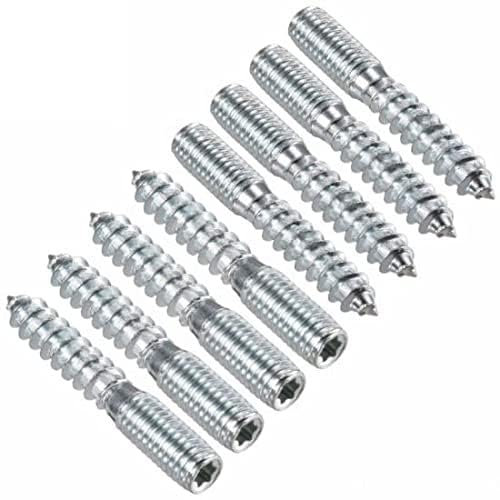 TOP-VIGOR 8Pcs Double Headed Bolts Dowels, M8*50mm Double Ended Screws, Metal Screw Dowels Hanger Bolts for Woodworking Connector Joining Furniture Legs Professional Carpenters DIY