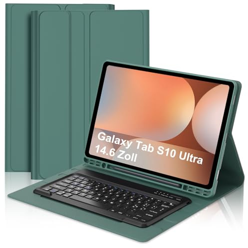 Custodia Tastiera per Samsung Galaxy Tab S10 Ultra/S9 Ultra 14,6 Pollici | Cover Bluetooth Layout Italiano Magnetica Tastiera per Samsung S9/S10 Ultra Tablet 14.6, Verde