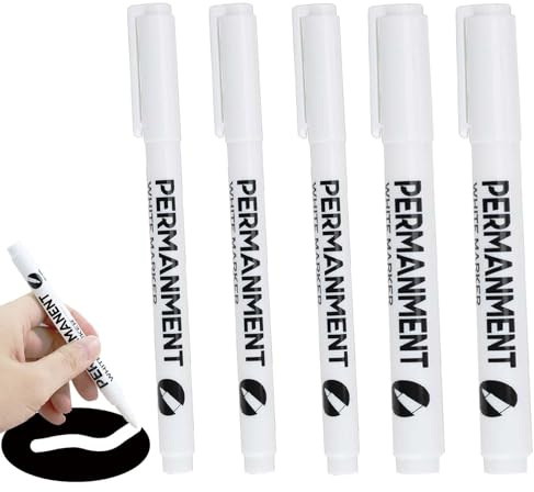 Gudemoore 5 Stück Permanent Marker Weiß, Acrylstifte Wasserfest und Schnell Trocknend, Acrylstifte für Steine, Holz, Metall, Glas, Stoff (Rundspitze, 1mm) (2mm*2+ 1mm*3)