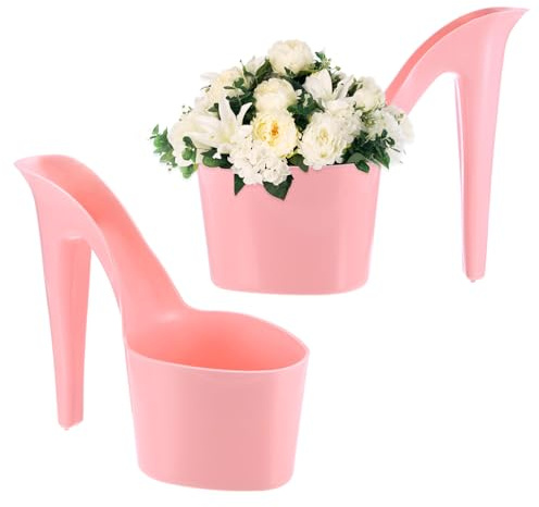 M METERXITY 2-Pack High Heel Shaped Flower Pot, 8.5 Inch High Heel Shaped Home Decor Shoe Vase, Lady Shoe Shape Garden Creative Craft for Indoor/Outdoor Planter [Pink]
