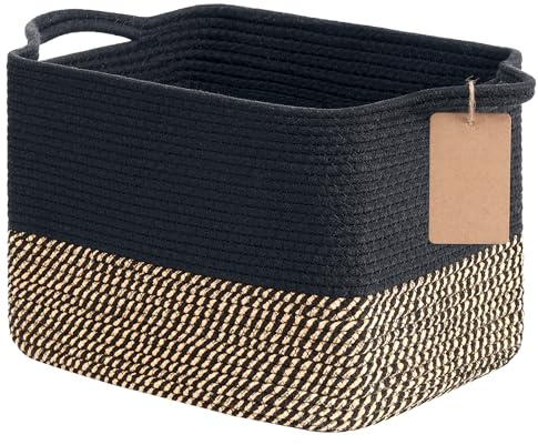 TIMEYARD Geflochtener Aufbewahrungskorb Jute Baumwolle Organizer | Stilvoller Korb für Regal und Wohnzimmer. Ideal für Decken, Bücher, Handtücher und dekorative Aufbewahrung