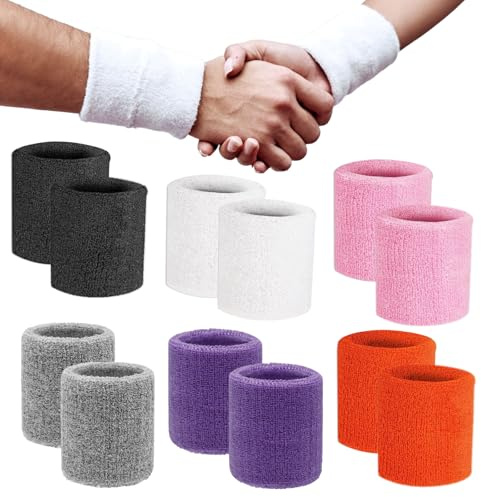 12Pcs Sweat Bands Wristbands, Sweat Bands, Absorbent Wrist Sweat Bands Men Women, Cotton Wrist Bands for Football Basketball Tennis Gymnastics, Running Athletic Sports