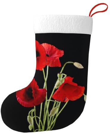 Hgbbdyyjj Weihnachtsstrümpfe, Weihnachtsstrümpfe, Weihnachtsstrümpfe, für Herren und Damen, mit roten Blumen, aus weichem Polyester, dekorative Socken, Schwarz , Einheitsgröße
