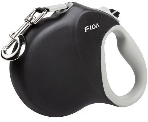 Fida 8m/26FT Hundeleine, verknotungsfrei Rollleine für mittelgroße/große Hunde, robuste Leine für Hunde bis 50kg/110lbs, 2025er Modell, Schwarz