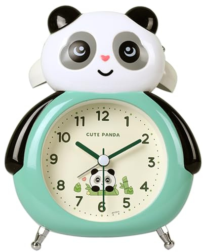 fesoklaf Lauter Wecker mit Cartoon-Panda-Motiv für Kinder und Erwachsene, niedlicher Doppelglockenwecker, batteriebetrieben, analog, mit Hintergrundbeleuchtung, für Schlafzimmer, Nachttisch, Büro (A)