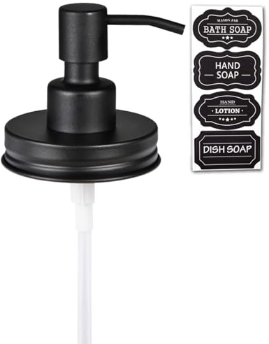 Amolliar Mason Jar Liquid Soap Dispenser Lid, Rust Proof Stainless Steel, Cute Farmhouse Decor for Kitchen, Bathroom, Bath, Refill Liquid Soap Pump for Hand Soap, Dish Soap, Lotion Soap, Black 1 Pack