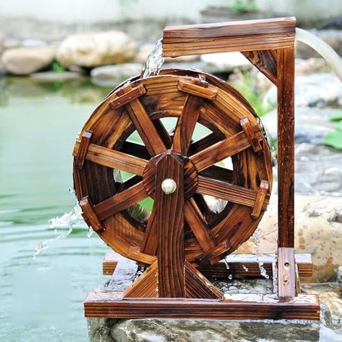 Fontaine à Roue à Eau avec Support, Fontaine à Roue à Eau en Bois de 50 cm pour Piscine, Bassin de Patio, Circulation de Piscine, Fontaine à Roue à Eau, Fontaine d'étang autoportante, pour rocaille