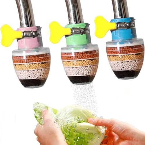 3 Piece Water Filter Tap Set, Tap Filter Hard Water for Tap Anti Overflow and Water Saving Bathroom Water Filter Suitable for Kitchen, Bathroom, Shower, Household Sink