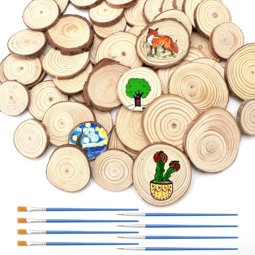 DAWRIS 50 pezzi di piccoli dischi di legno per lavori artigianali, dischi rotondi a forma di albero da 3-6 cm di diametro, dischi di legno con corteccia d'albero per lavori artigianali decorazioni
